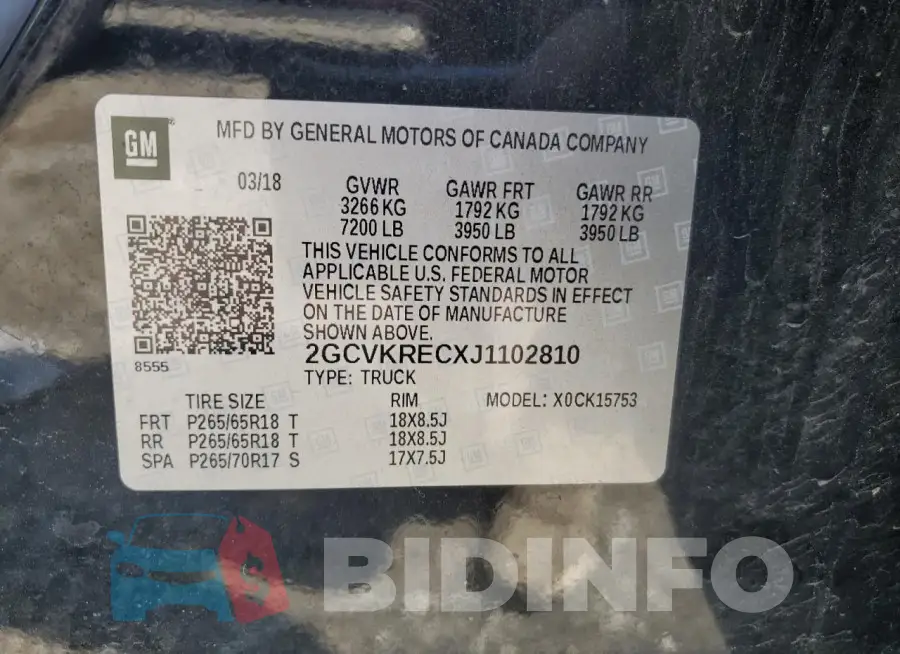 2GCVKRECXJ1102810 Photo# 12