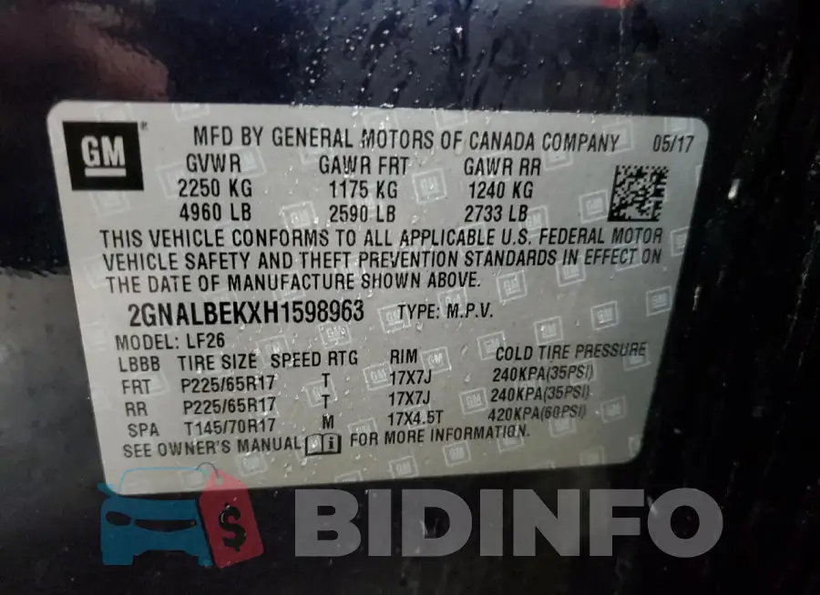 2GNALBEKXH1598963 Photo# 13
