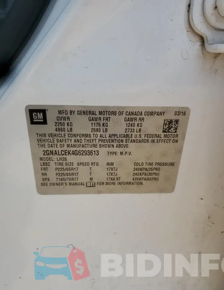 2GNALCEK4G6293613 Photo# 13