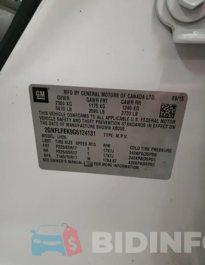 2GNFLFEK9G6124131 Photo# 14