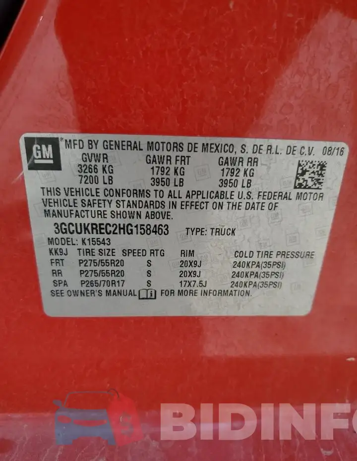 3GCUKREC2HG158463 Photo# 12