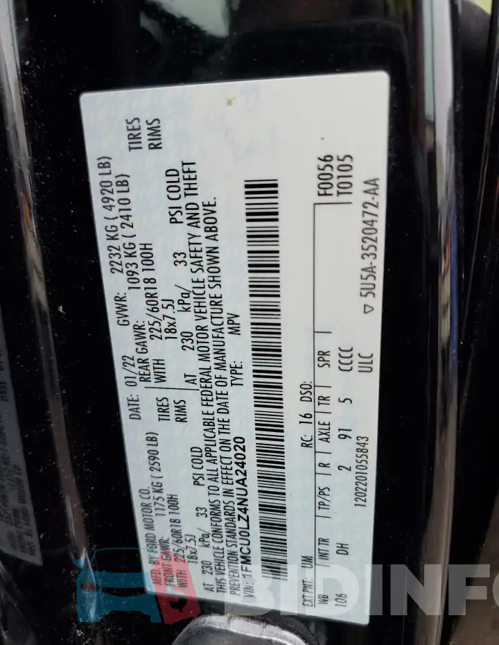 1FMCU0LZ4NUA24020 Photo# 14