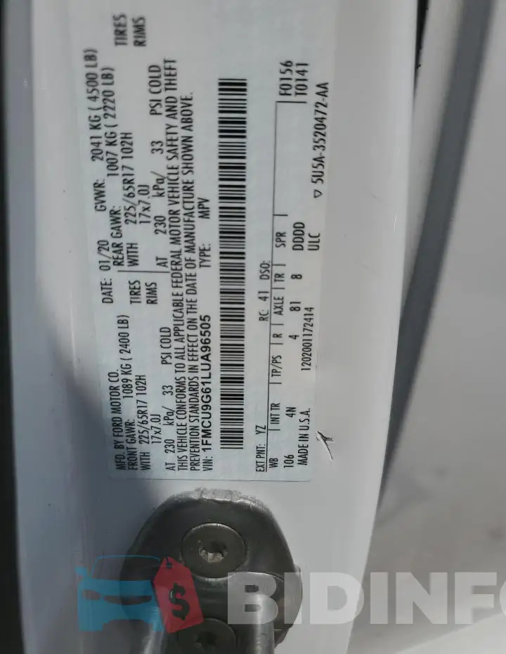1FMCU9G61LUA96505 Photo# 14