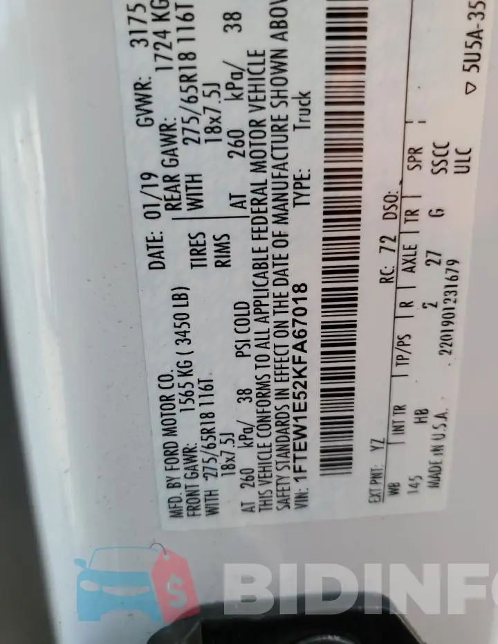 1FTEW1E52KFA67018 Photo# 13