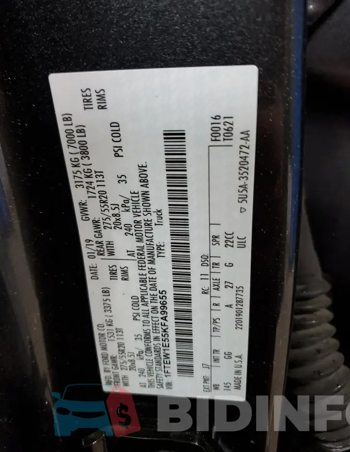 1FTEW1E55KFA99655 Photo# 12