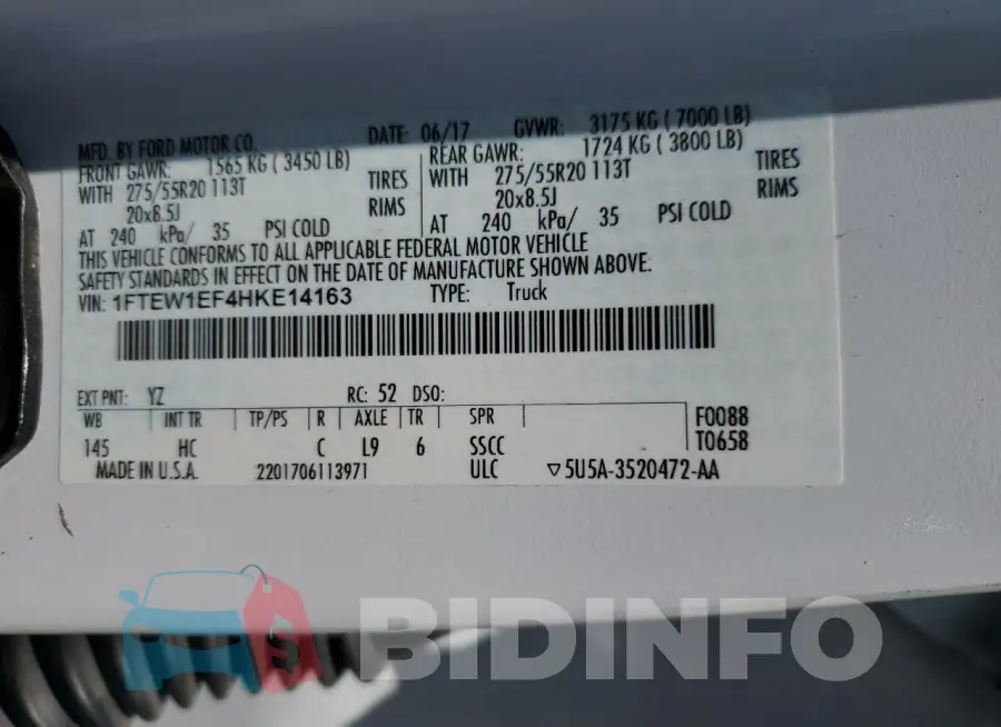 1FTEW1EF4HKE14163 Photo# 12