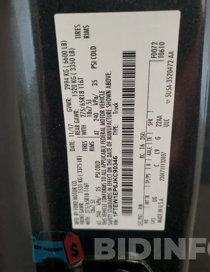 1FTEW1EP6JKC90346 Photo# 12