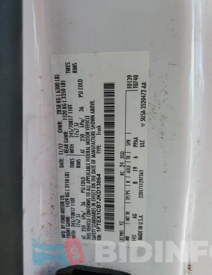 1FTEX1CB7JKD13864 Photo# 13