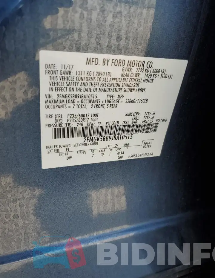 2FMGK5B89JBA10515 Photo# 14