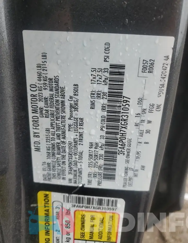 3FA6P0H7XGR310597 Photo# 12