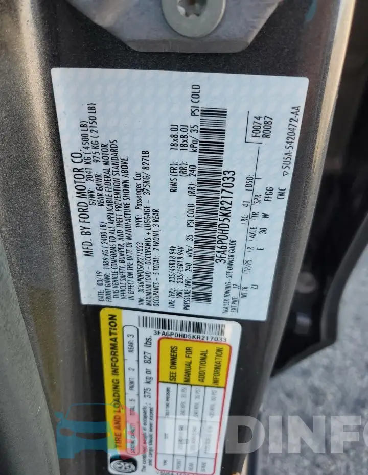 3FA6P0HD5KR217033 Photo# 12
