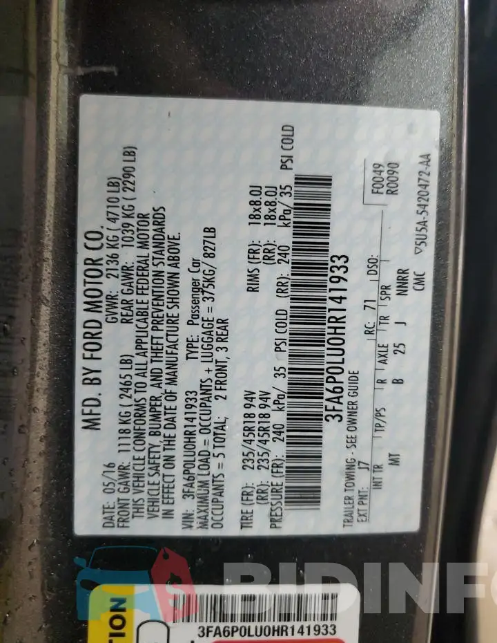 3FA6P0LU0HR141933 Photo# 12