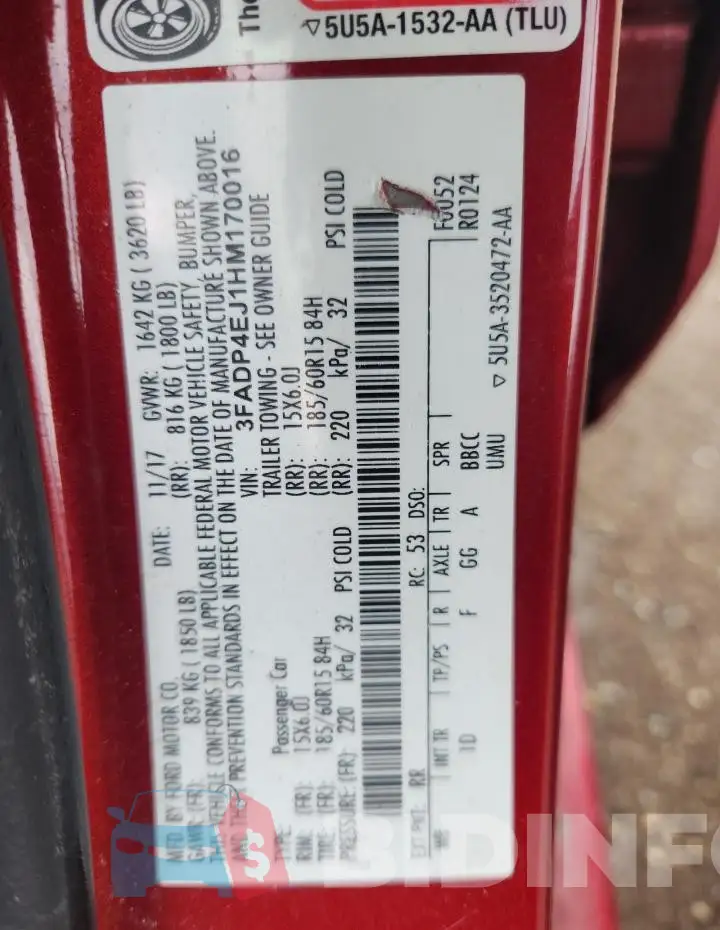 3FADP4EJ1HM170016 Photo# 12