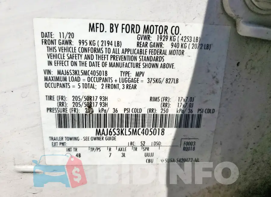 MAJ6S3KL5MC405018 Photo# 14