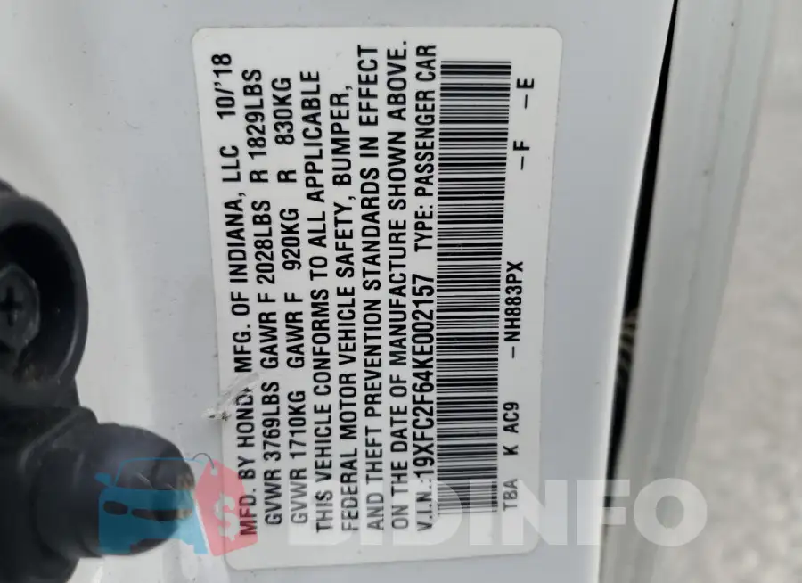 19XFC2F64KE002157 Photo# 12