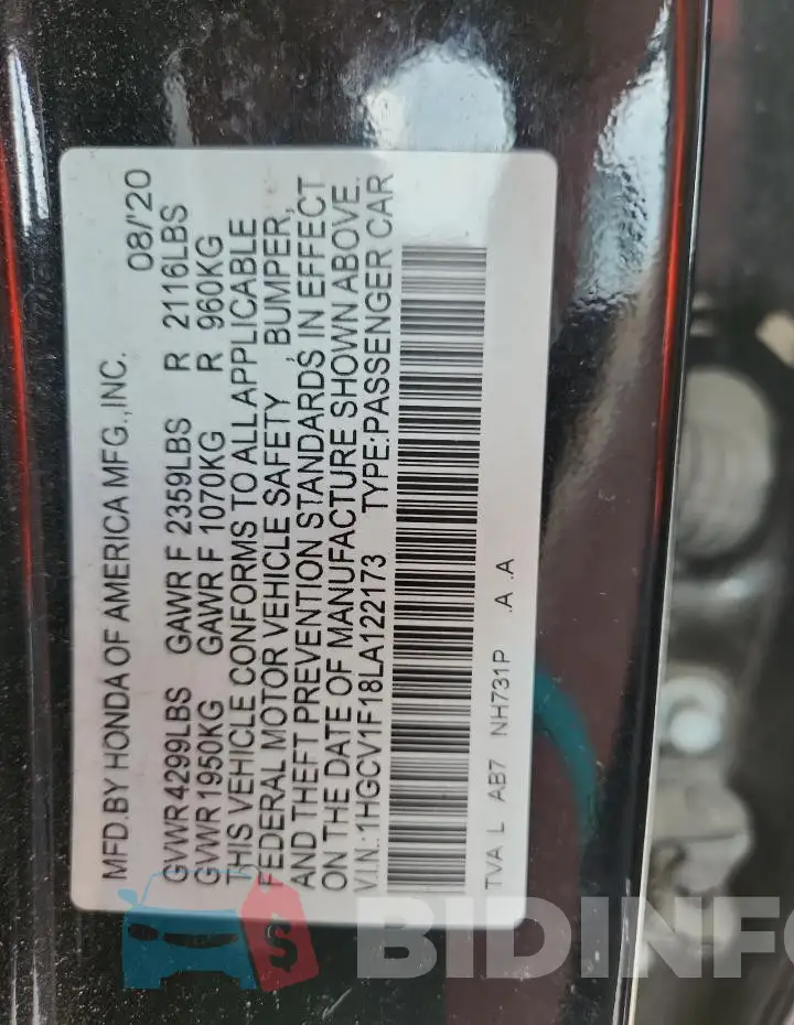 1HGCV1F18LA122173 Photo# 12
