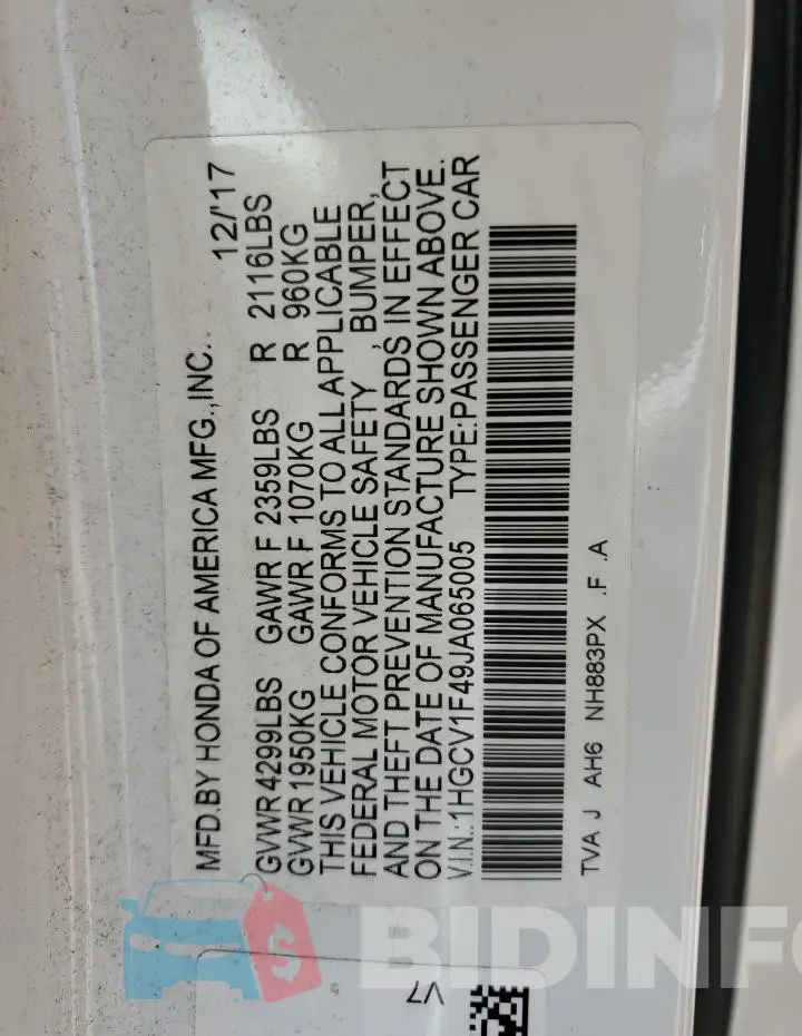 1HGCV1F49JA065005 Photo# 12