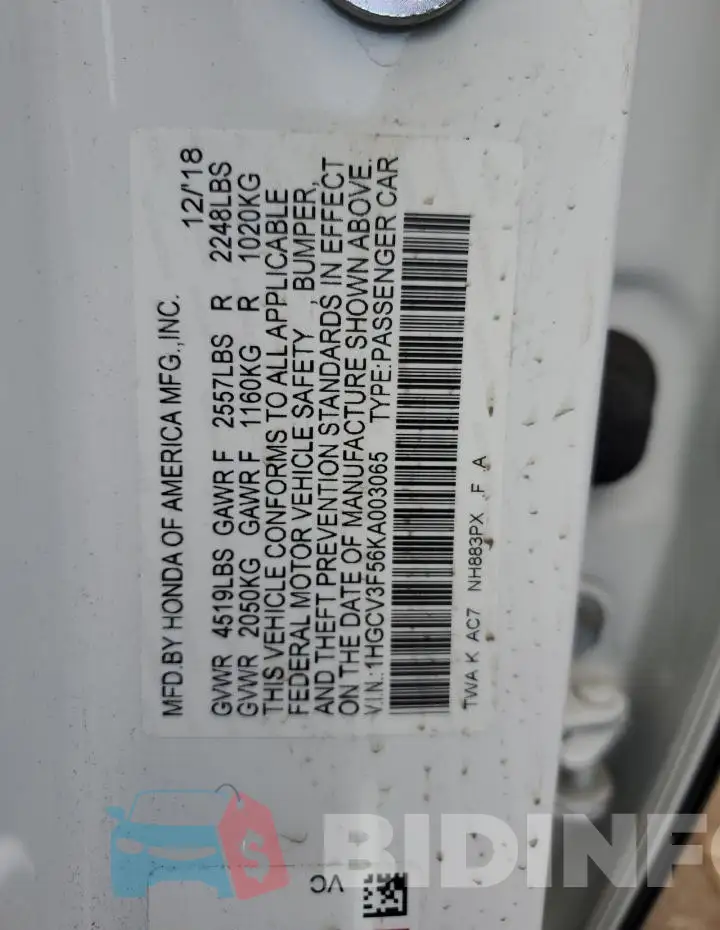 1HGCV3F56KA003065 Photo# 13
