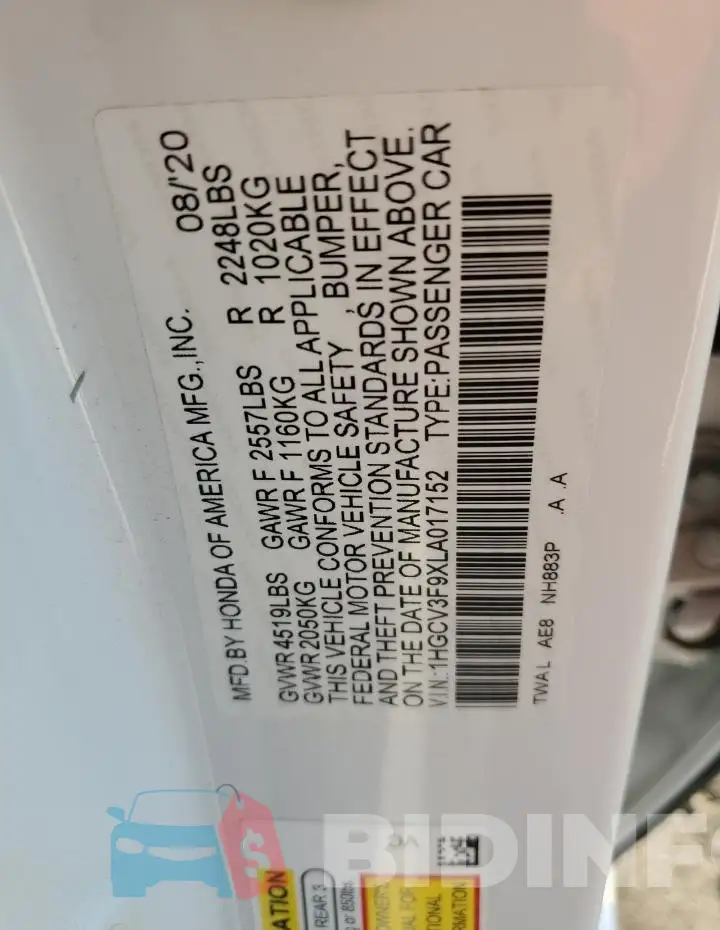 1HGCV3F9XLA017152 Photo# 12