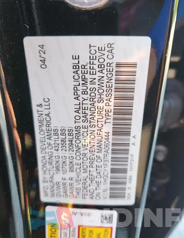 1HGCY1F37RA060444 Photo# 12