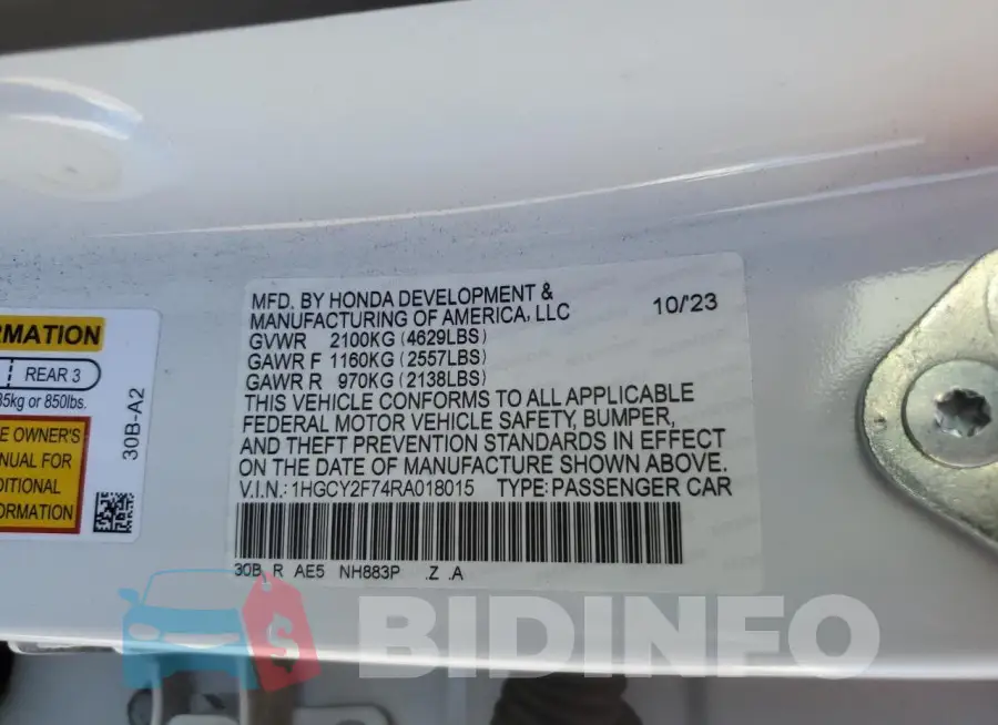 1HGCY2F74RA018015 Photo# 13