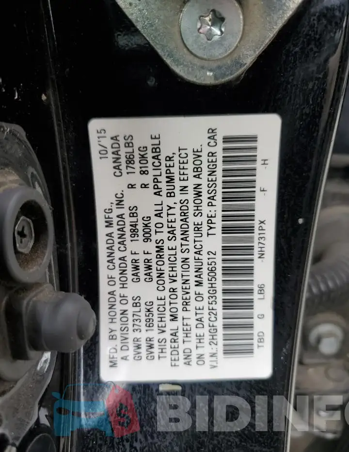 2HGFC2F53GH506512 Photo# 12