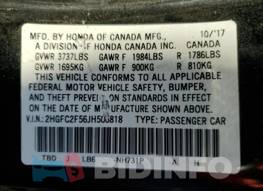 2HGFC2F56JH506818 Photo# 12