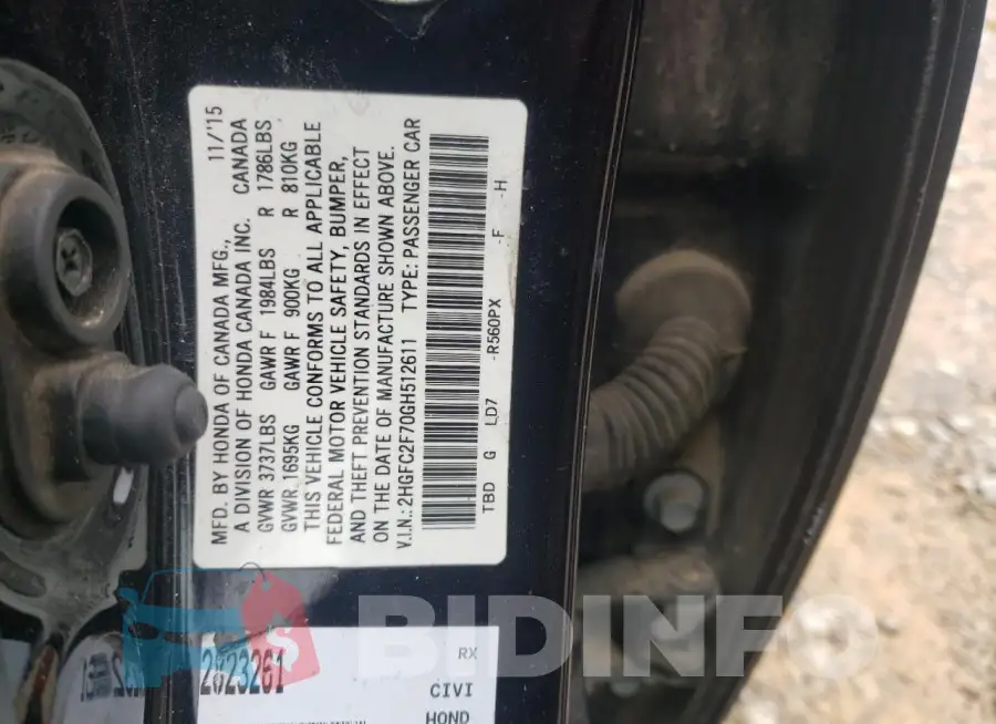 2HGFC2F70GH512611 Photo# 12