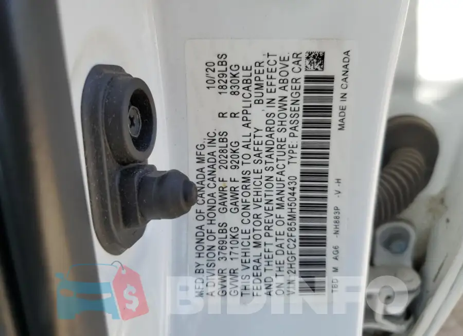2HGFC2F85MH504430 Photo# 12
