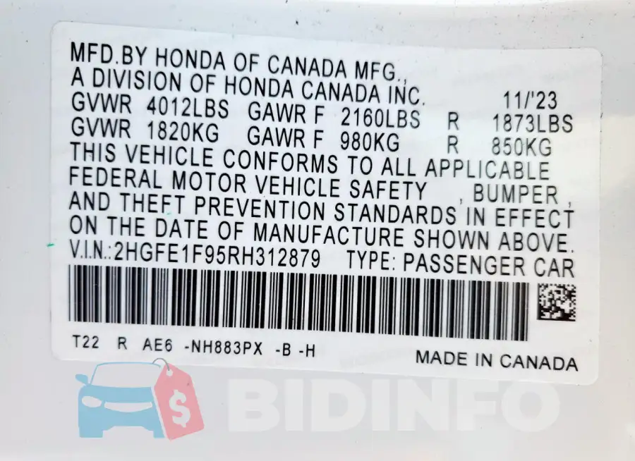 2HGFE1F95RH312879 Photo# 13