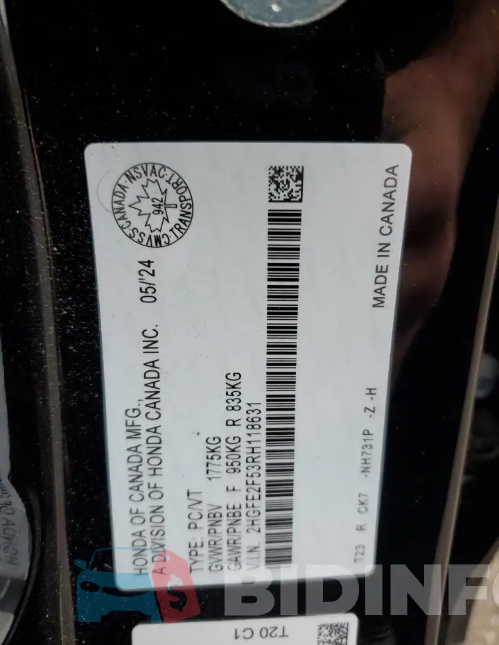 2HGFE2F53RH118631 Photo# 12