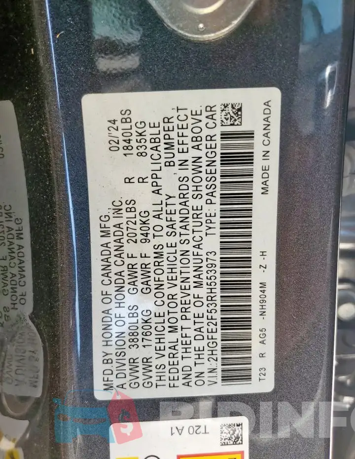 2HGFE2F53RH553973 Photo# 13