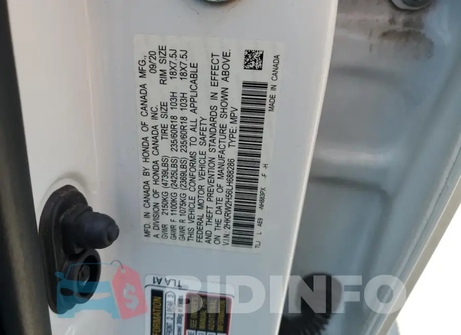 2HKRW2H56LH688286 Photo# 13