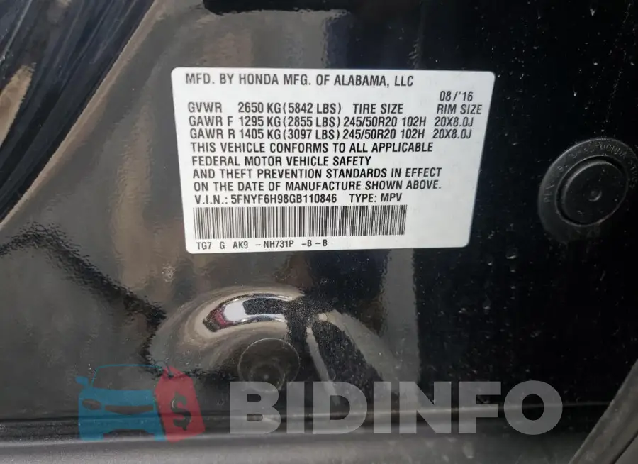 5FNYF6H98GB110846 Photo# 13