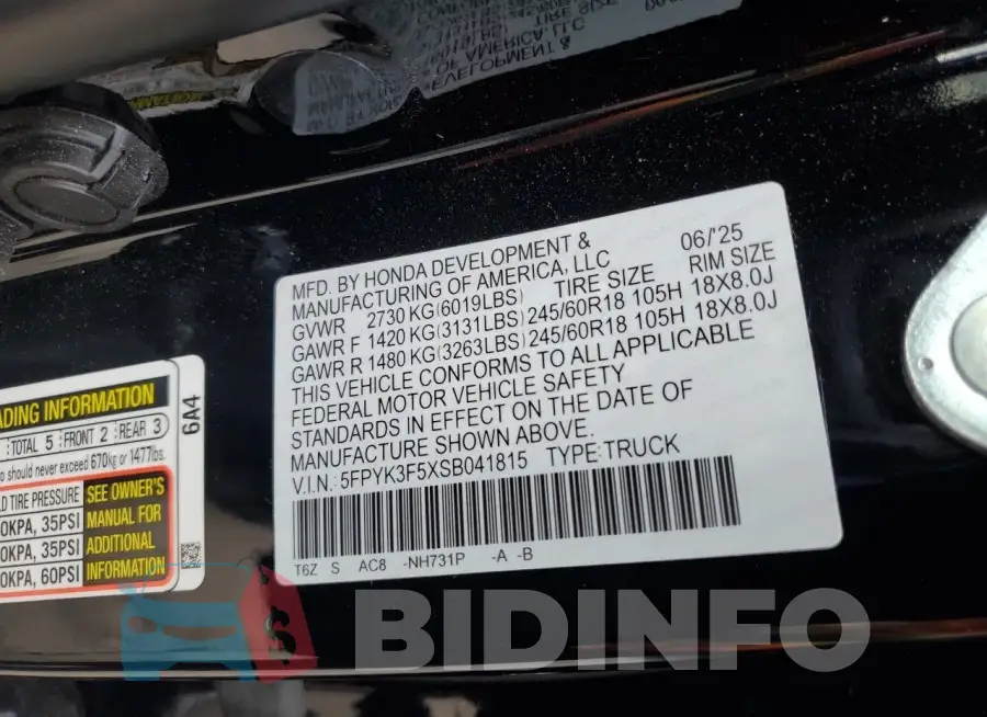5FPYK3F5XSB041815 Photo# 12