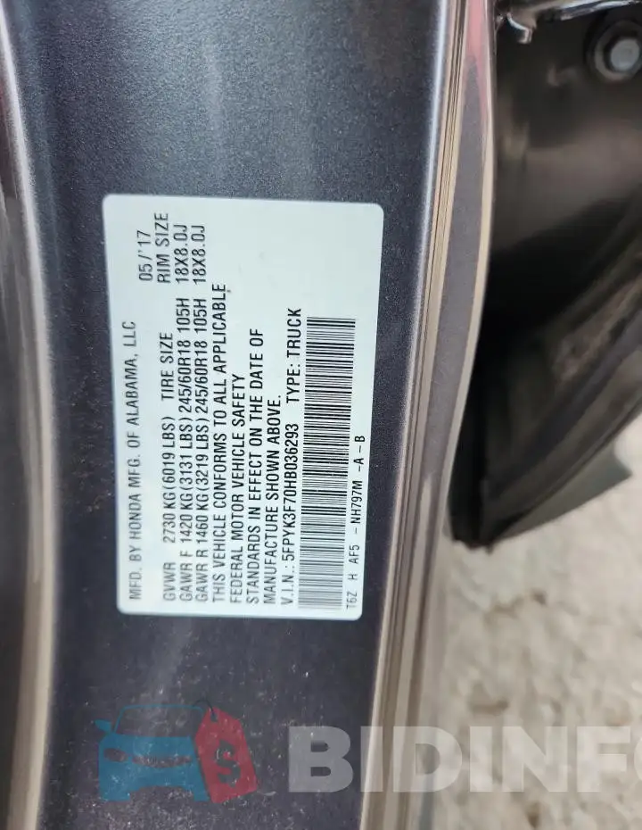 5FPYK3F70HB036293 Photo# 12