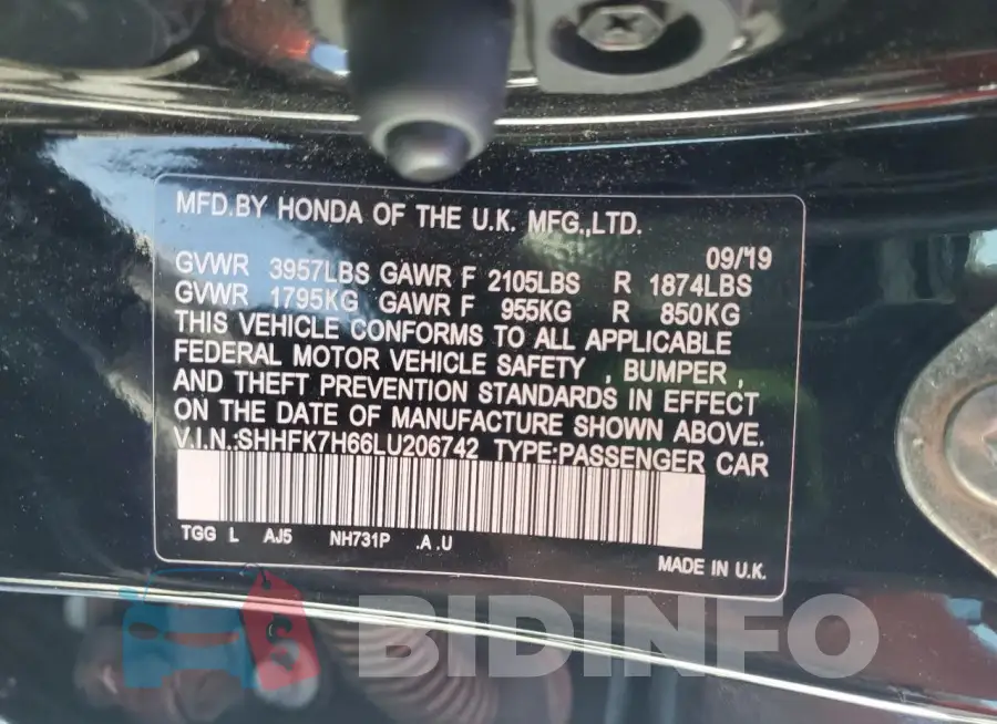 SHHFK7H66LU206742 Photo# 12