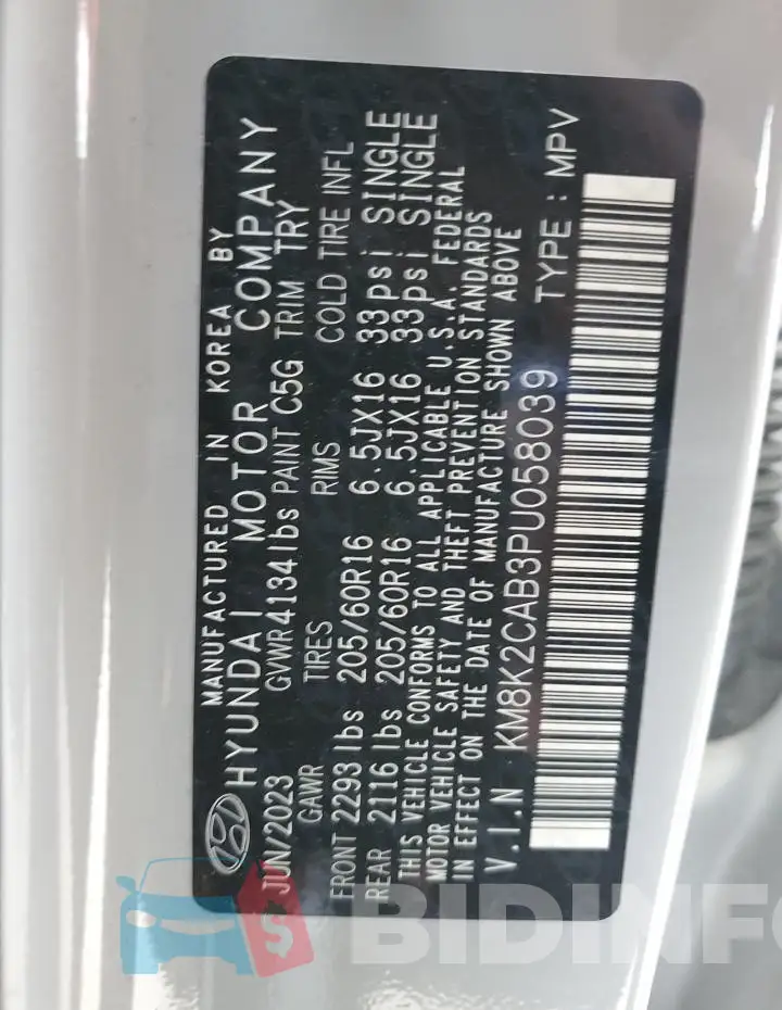 KM8K2CAB3PU058039 Photo# 12