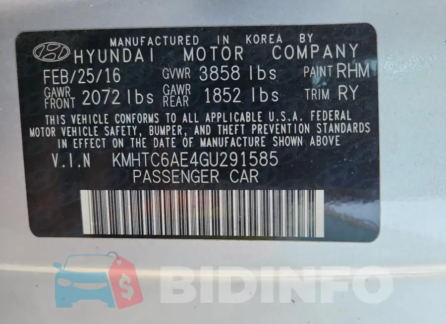 KMHTC6AE4GU291585 Photo# 12
