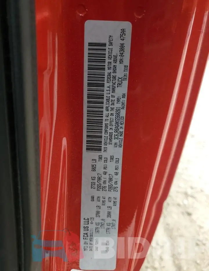 3C6JR6AG0KG560261 Photo# 12
