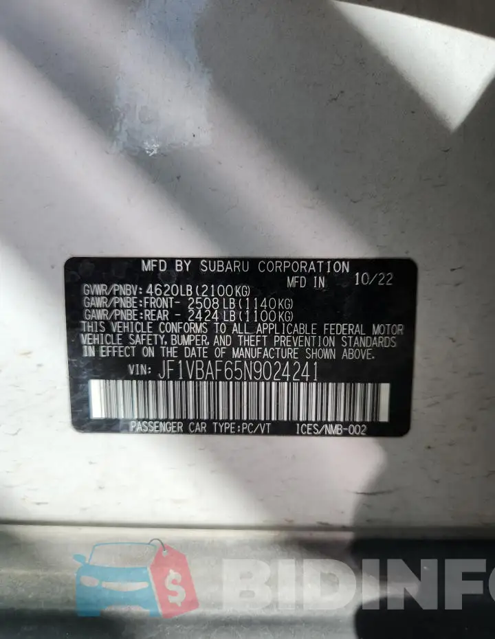 JF1VBAF65N9024241 Photo# 12
