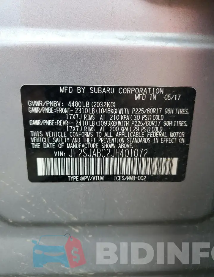 JF2SJABC2JH401072 Photo# 13