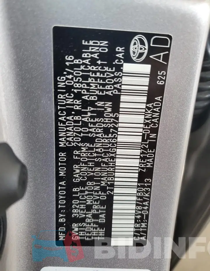 2T1BURHEXGC657275 Photo# 12