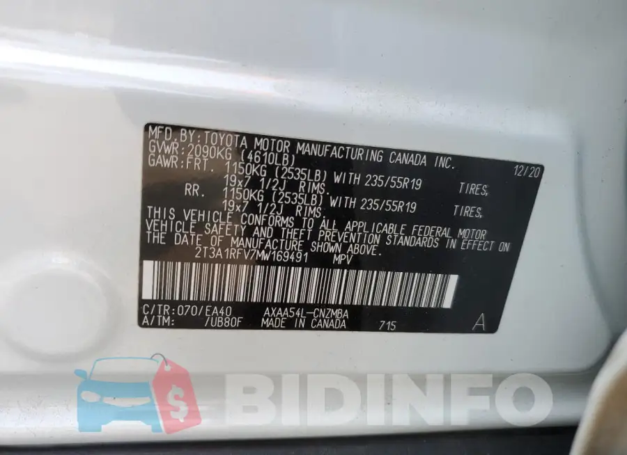 2T3A1RFV7MW169491 Photo# 13