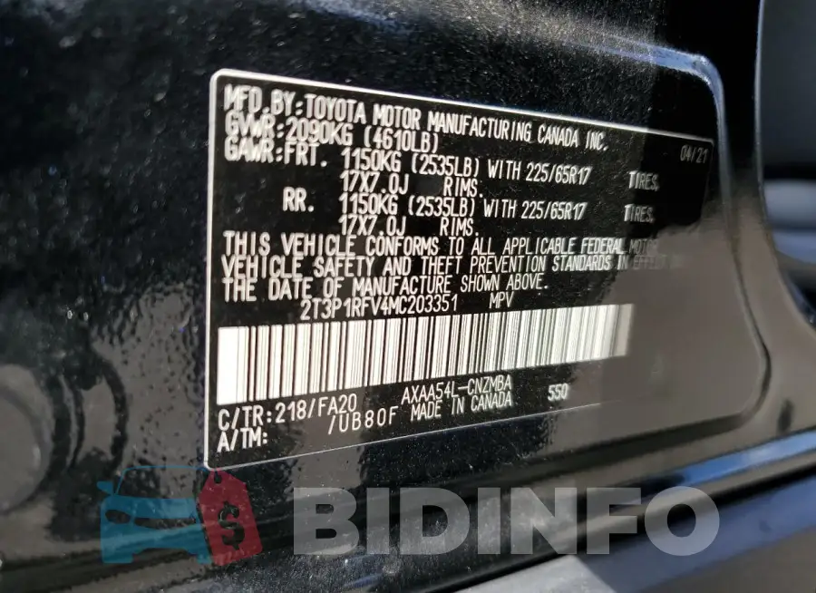 2T3P1RFV4MC203351 Photo# 14