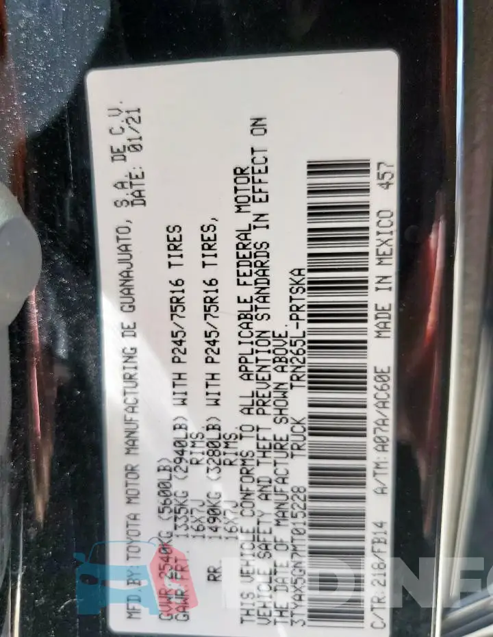 3TYAX5GN7MT015228 Photo# 13