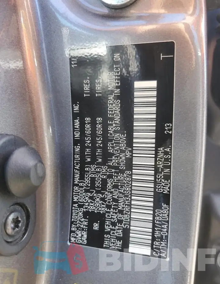 5TDBZRFH3JS802878 Photo# 12