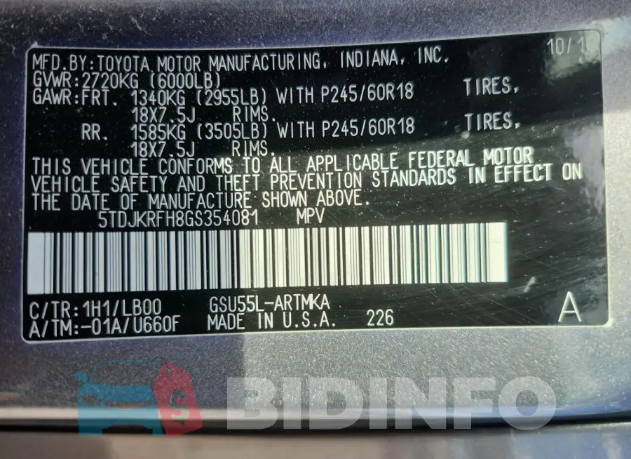 5TDJKRFH8GS354081 Photo# 13