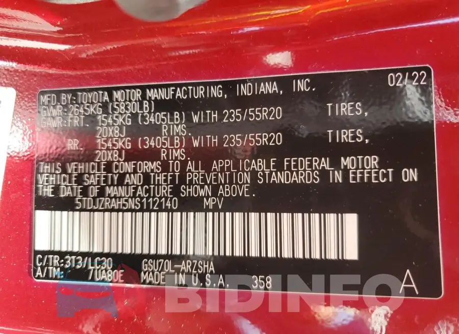 5TDJZRAH5NS112140 Photo# 13