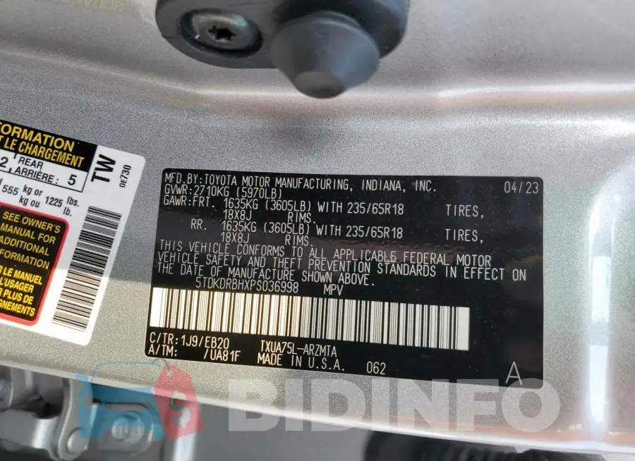 5TDKDRBHXPS036998 Photo# 13